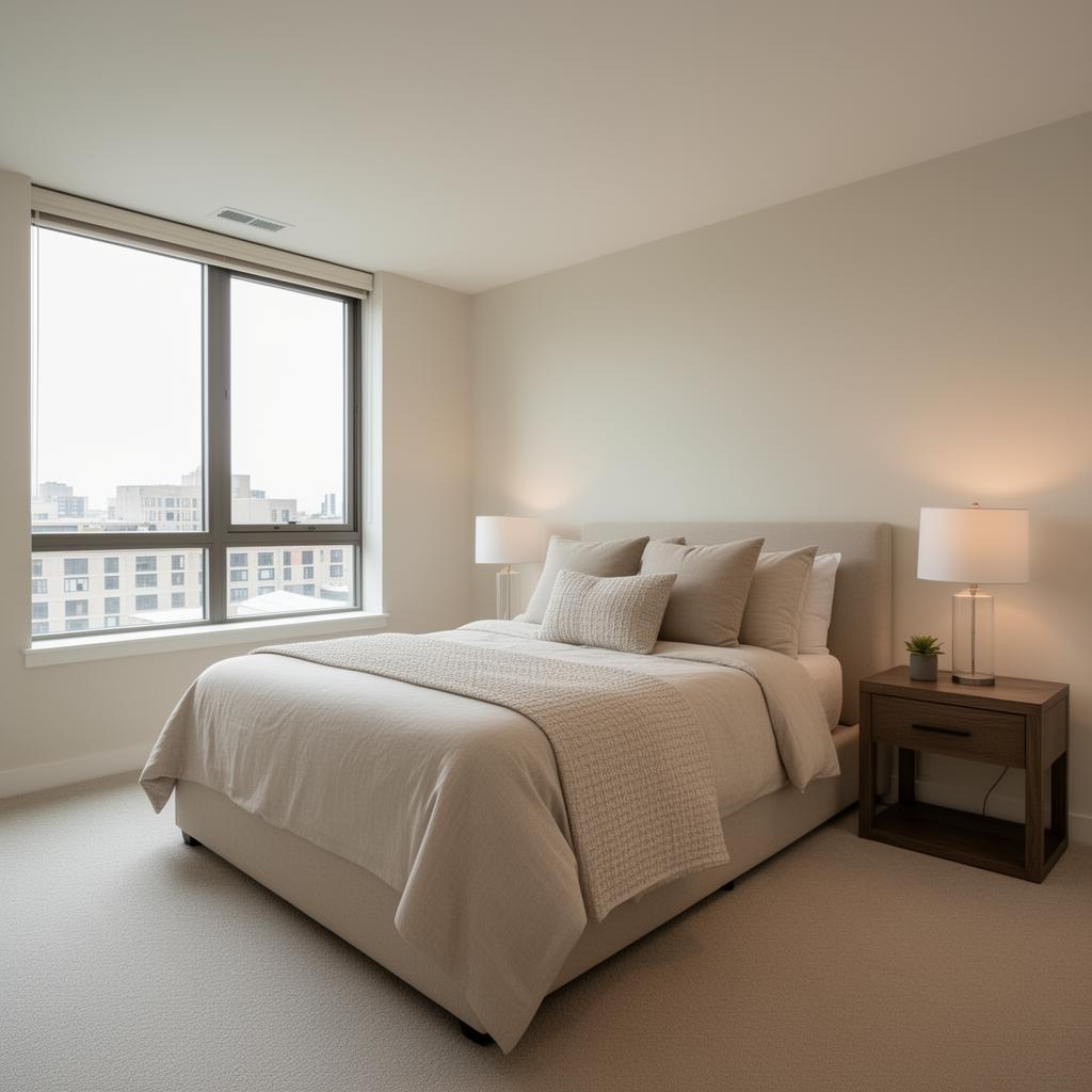 Comfortable bedroom with natural light