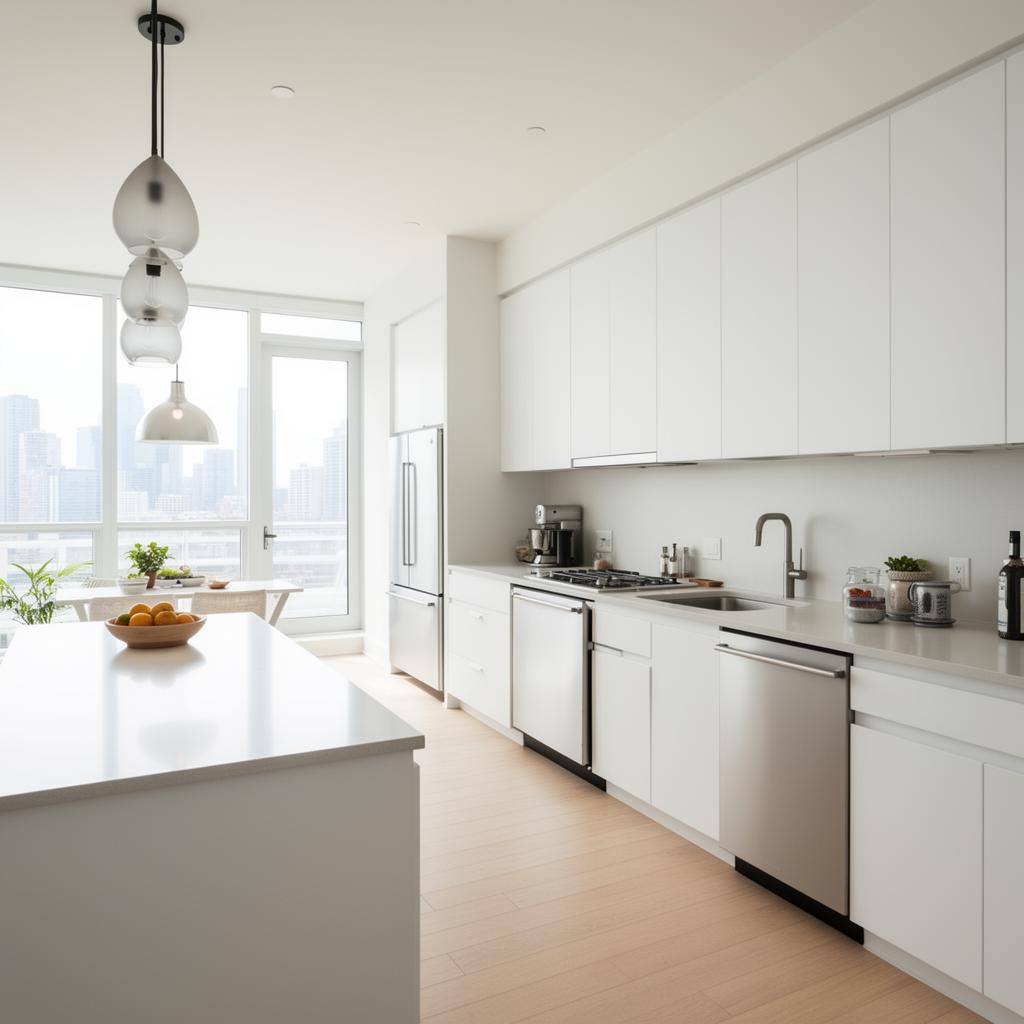 Modern kitchen with white cabinets